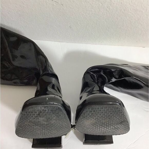 Start Weitzman Boots Black Leather Knee High Patent Leather Block Heel Size 9 - Picture 7 of 16